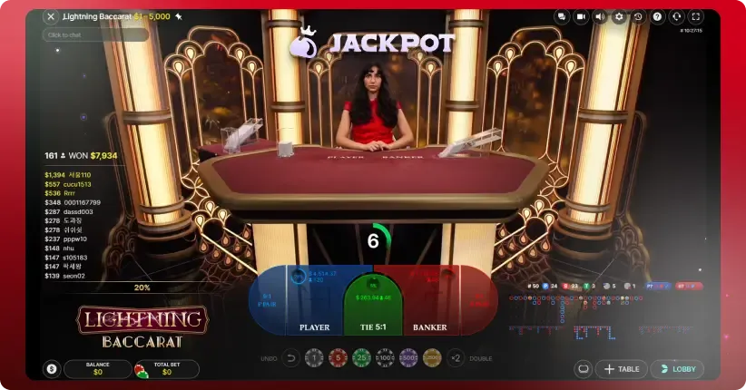 Lightning Baccarat key features